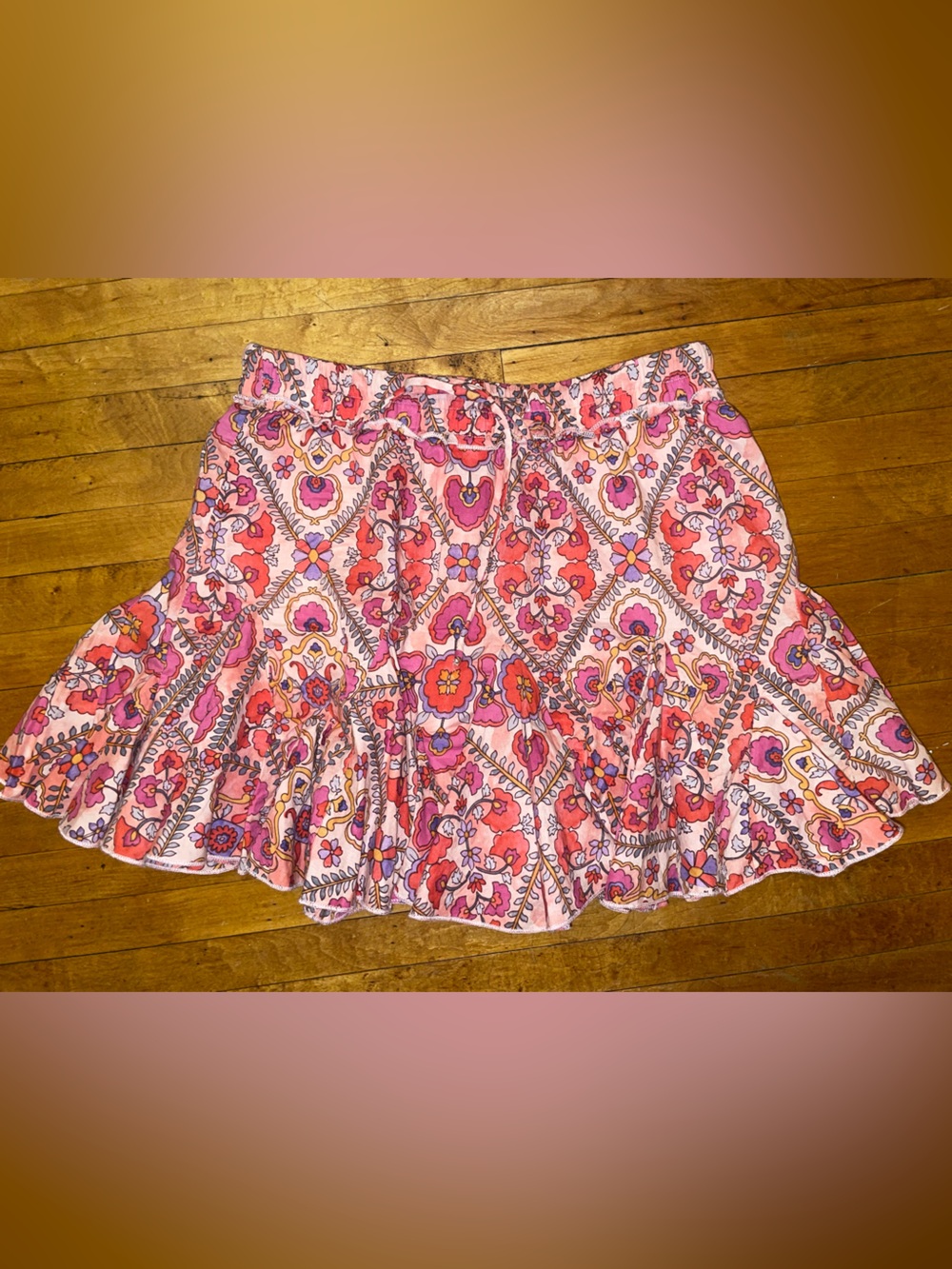 Women’s Pink Floral Bohemian Mini Flouncy Skirt